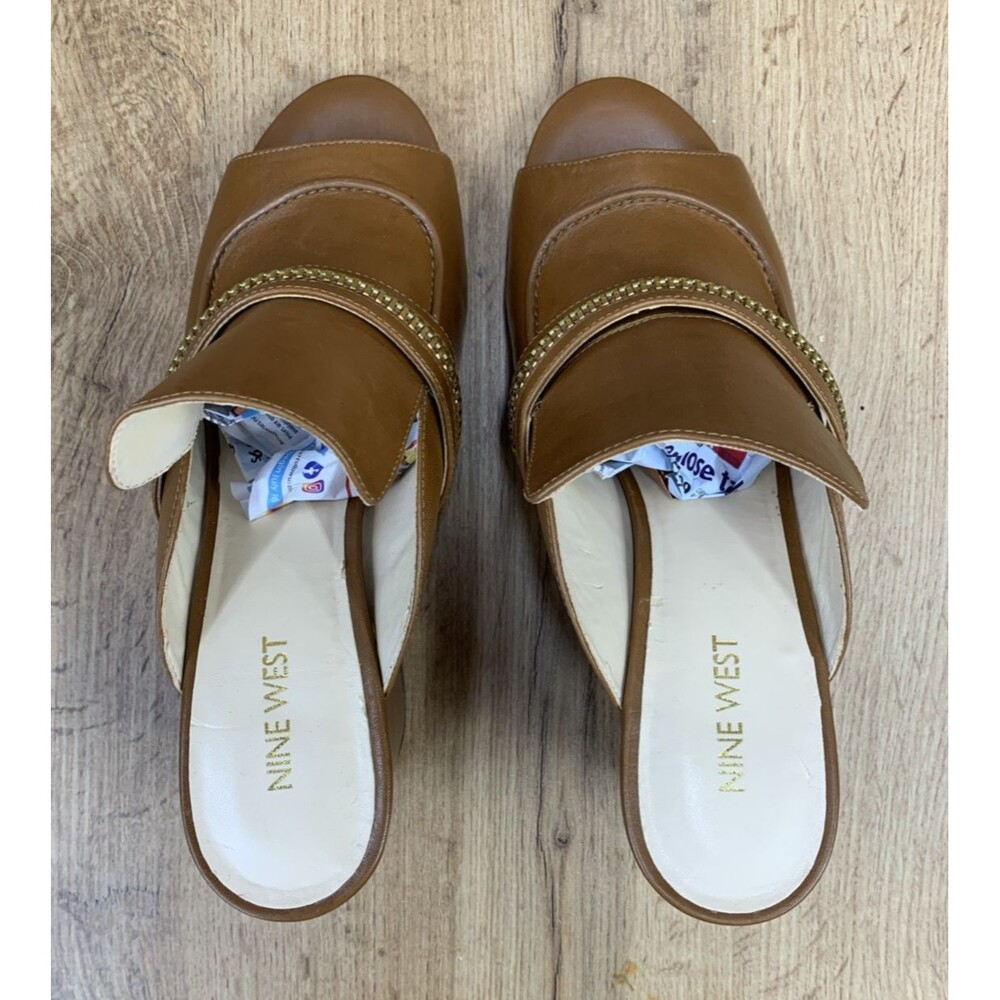 Nine West Womens Gerri Block Heel Slip On Open Toe Shoes Zipper Accent  Sz 9.5 M - Picture 9 of 16